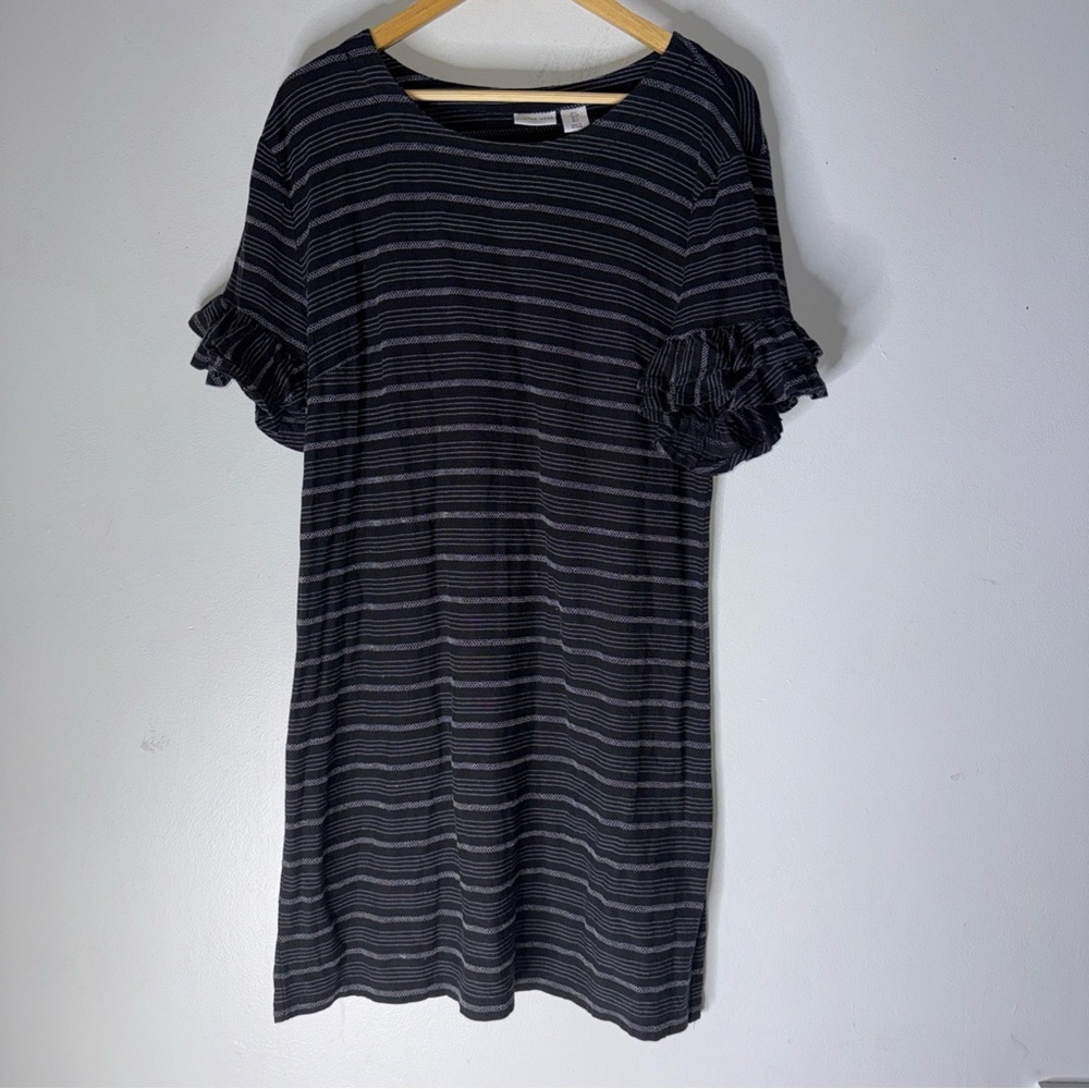 tabitha webb Ruffle Sleeve Black‎ Grey Stripe Dress Boho Size Large
